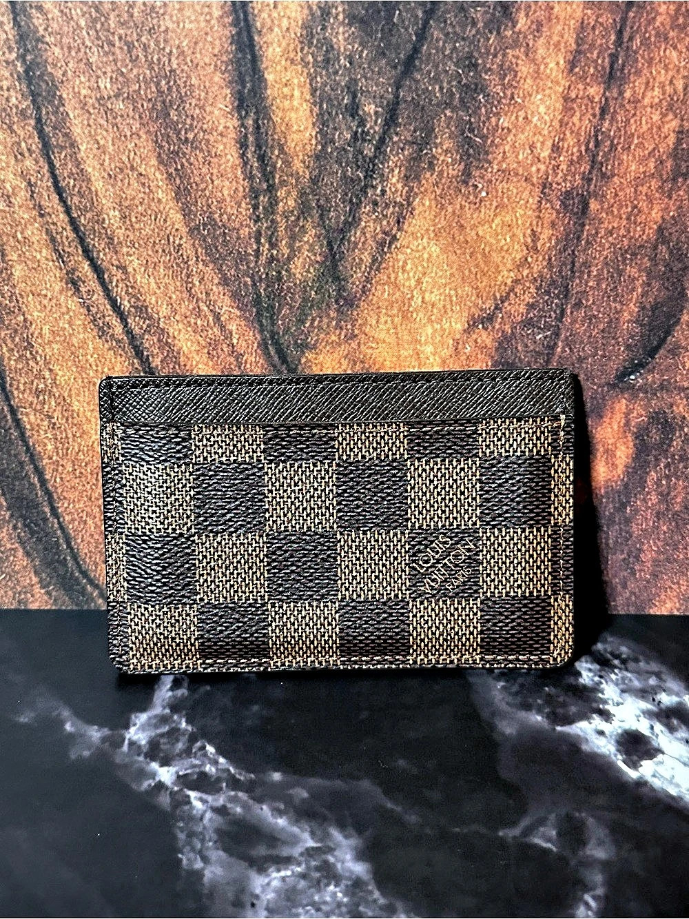 Louis Vuitton Damier Ebene Card Holder Simple N61722 in Brown & Black